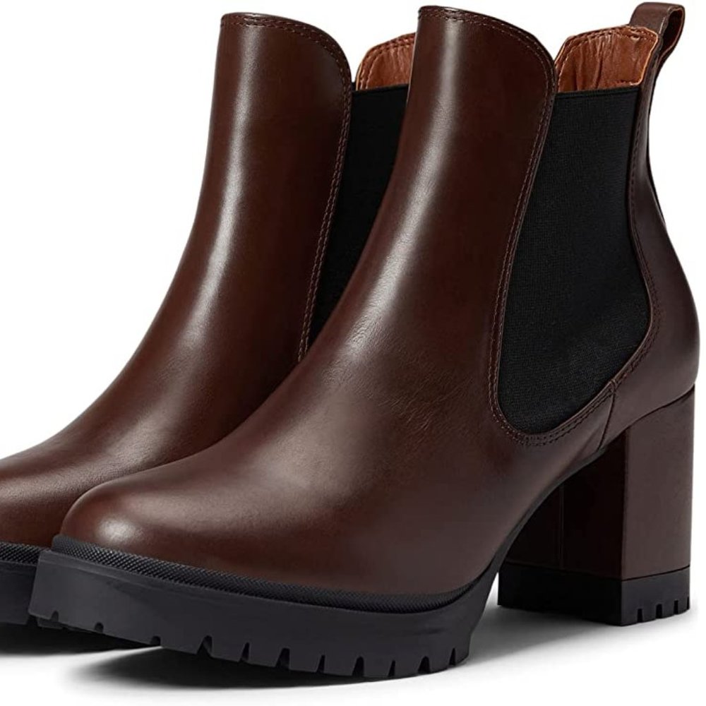 Aerosoles Emelia Lug Sole Chocolate Brown Leather Chelsea Booties